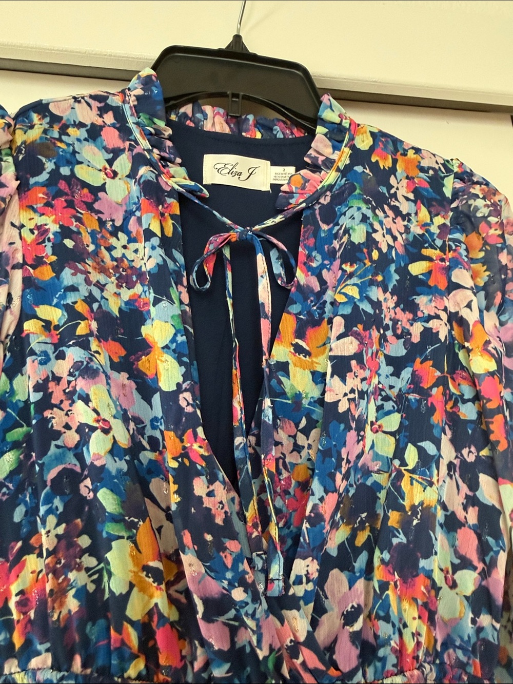 Eliza J Navy Floral watercolor Tie-Front Maxi Dress size 2 like new - Picture 3 of 8